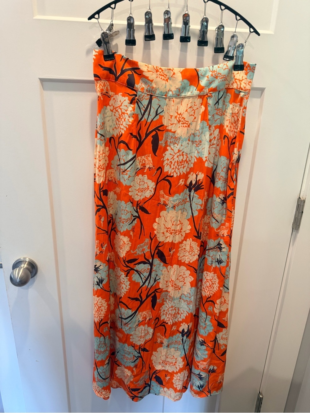 Free People Backseat Glamour Orange Floral Maxi Skirt Size 8 Boho